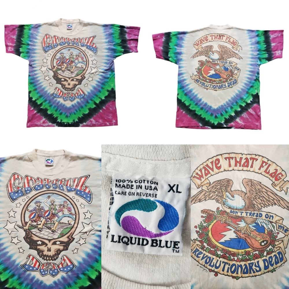 Grateful Dead True Vintage 90s Revolutionary Dead Liquid Blue Tie Dye Shirt XL